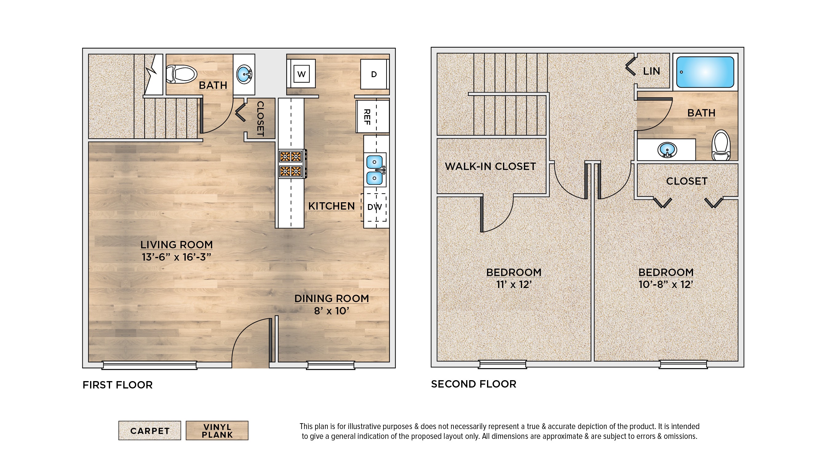 2-Bedroom townhome floor plan with 2 bedrooms and 1.5 baths,,,,,,,,,,,,,,,,